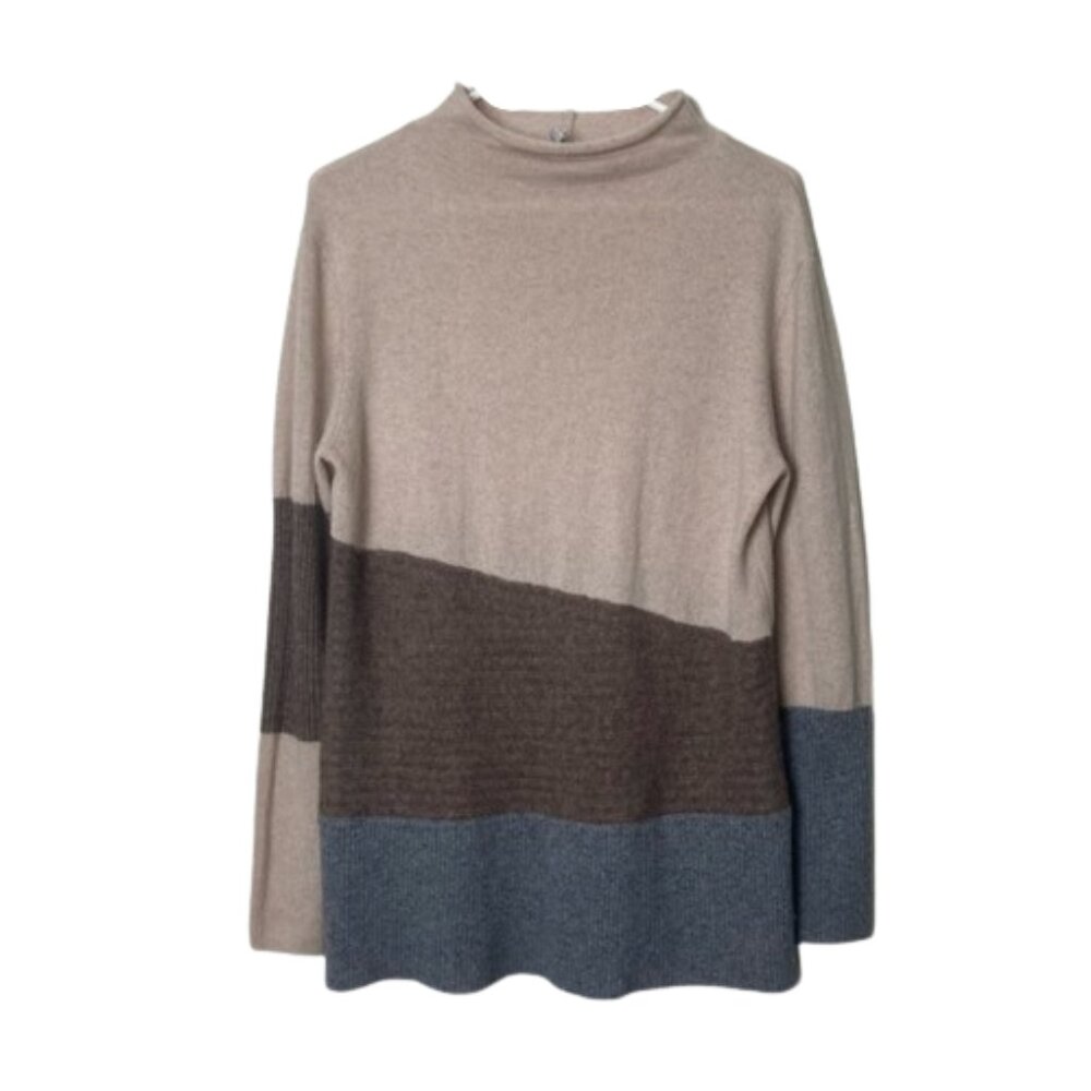 Stitch & Needle 100% cashmere mockneck tunic sweater womens S colorblock